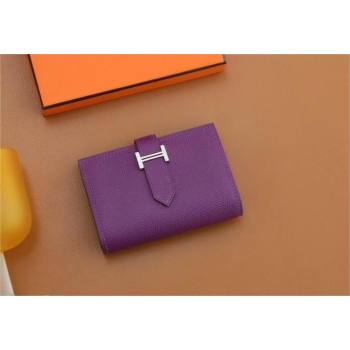 Hermes bearn mini wallet in epsom leather anemone with gold hardware handmade(original quality) (ayan-240105-19)