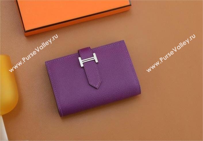 Hermes bearn mini wallet in epsom leather anemone with gold hardware handmade(original quality) (ayan-240105-19)