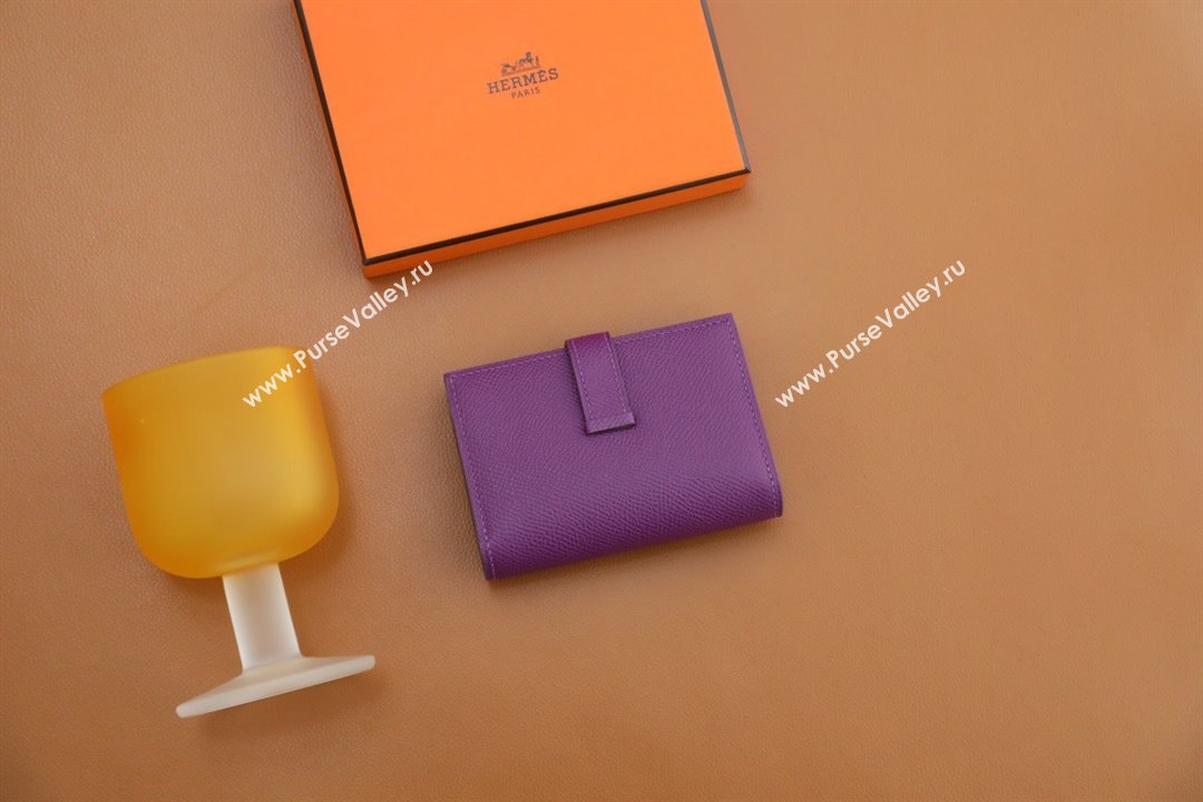 Hermes bearn mini wallet in epsom leather anemone with gold hardware handmade(original quality) (ayan-240105-19)
