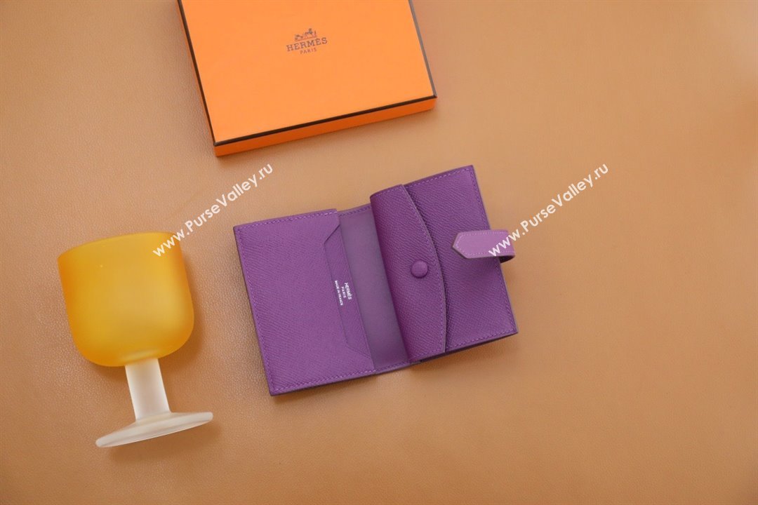 Hermes bearn mini wallet in epsom leather anemone with gold hardware handmade(original quality) (ayan-240105-19)