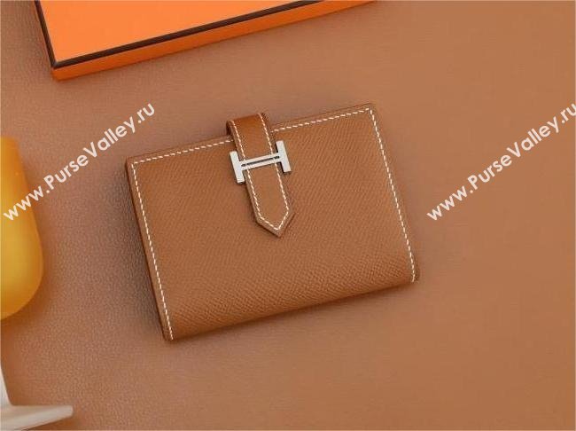 Hermes bearn mini wallet in epsom leather golden brown with silver hardware handmade(original quality) (ayan-240105-21)