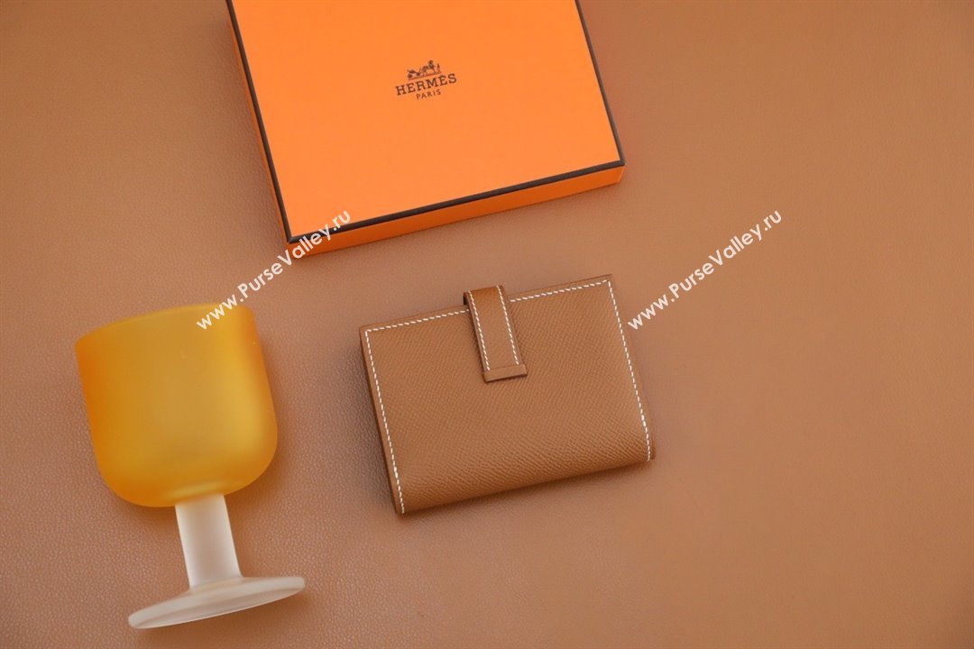 Hermes bearn mini wallet in epsom leather golden brown with silver hardware handmade(original quality) (ayan-240105-21)