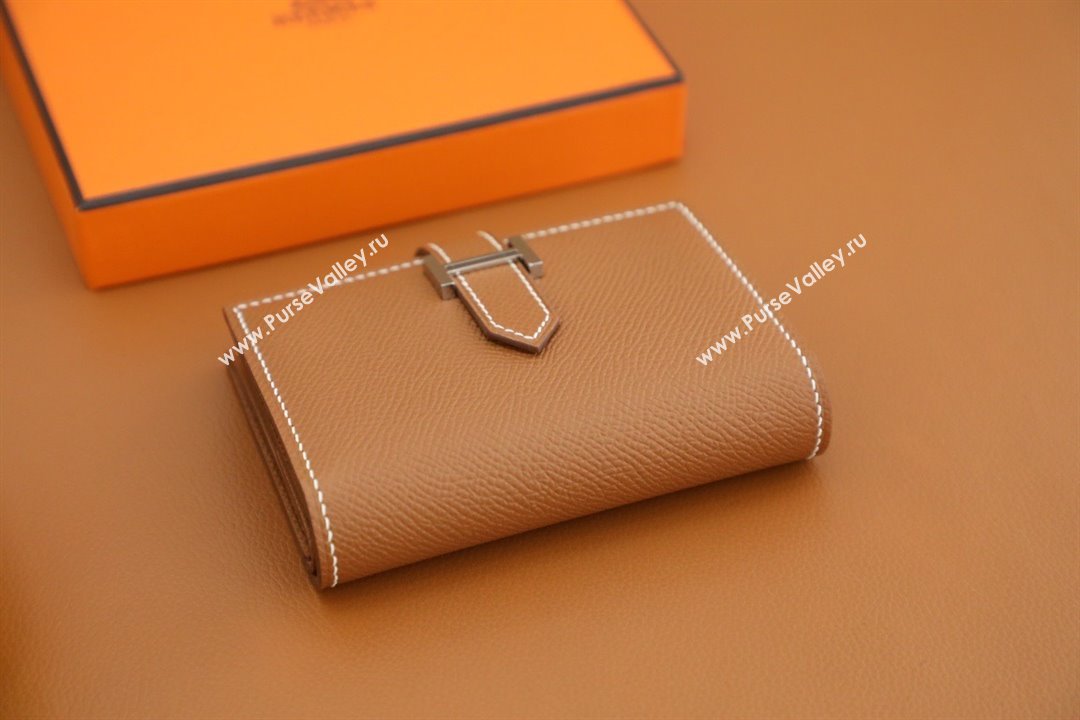 Hermes bearn mini wallet in epsom leather golden brown with silver hardware handmade(original quality) (ayan-240105-21)