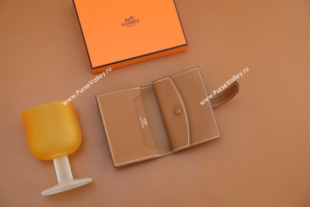 Hermes bearn mini wallet in epsom leather golden brown with silver hardware handmade(original quality) (ayan-240105-21)