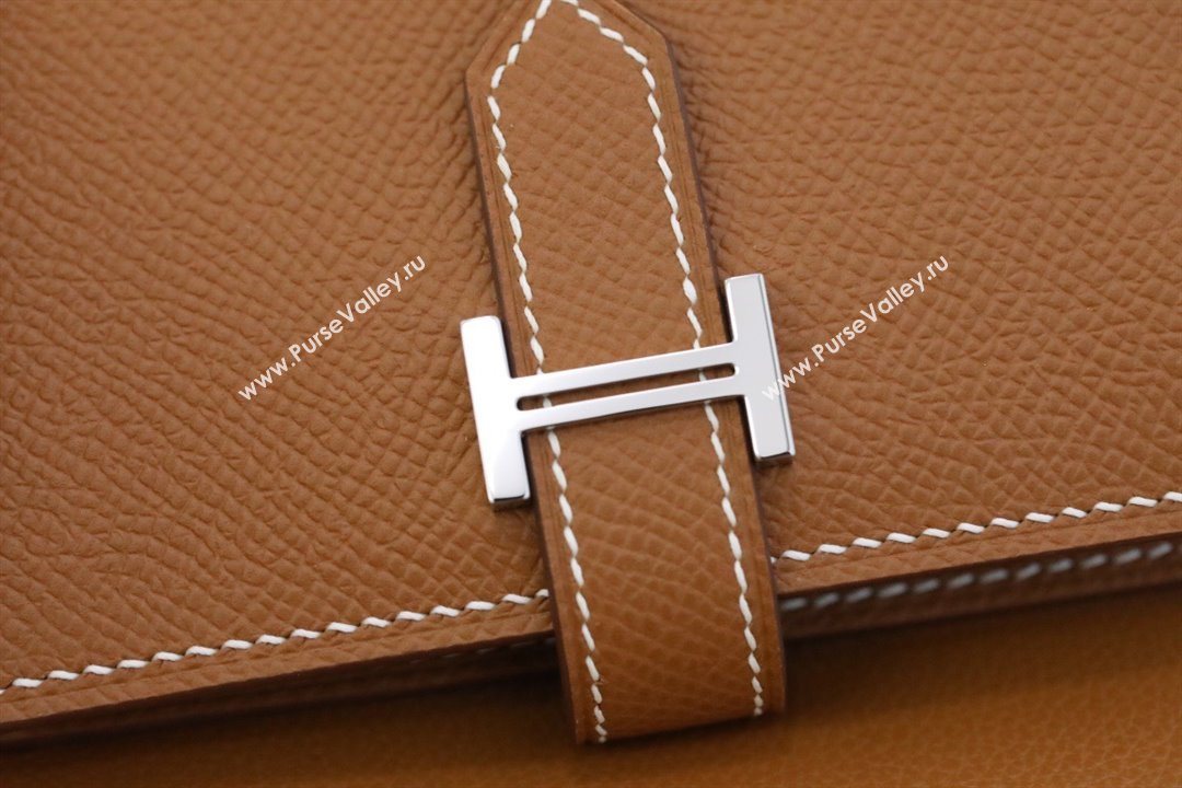 Hermes bearn mini wallet in epsom leather golden brown with silver hardware handmade(original quality) (ayan-240105-21)
