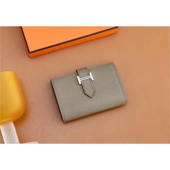 Hermes bearn mini wallet in epsom leather etoupe with silver hardware handmade(original quality) (ayan-240105-22)
