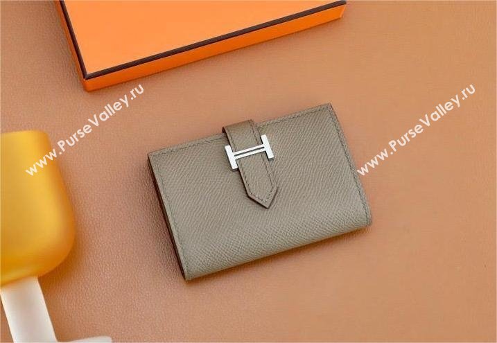 Hermes bearn mini wallet in epsom leather etoupe with silver hardware handmade(original quality) (ayan-240105-22)