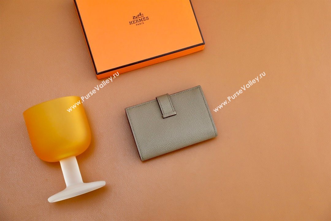 Hermes bearn mini wallet in epsom leather etoupe with silver hardware handmade(original quality) (ayan-240105-22)