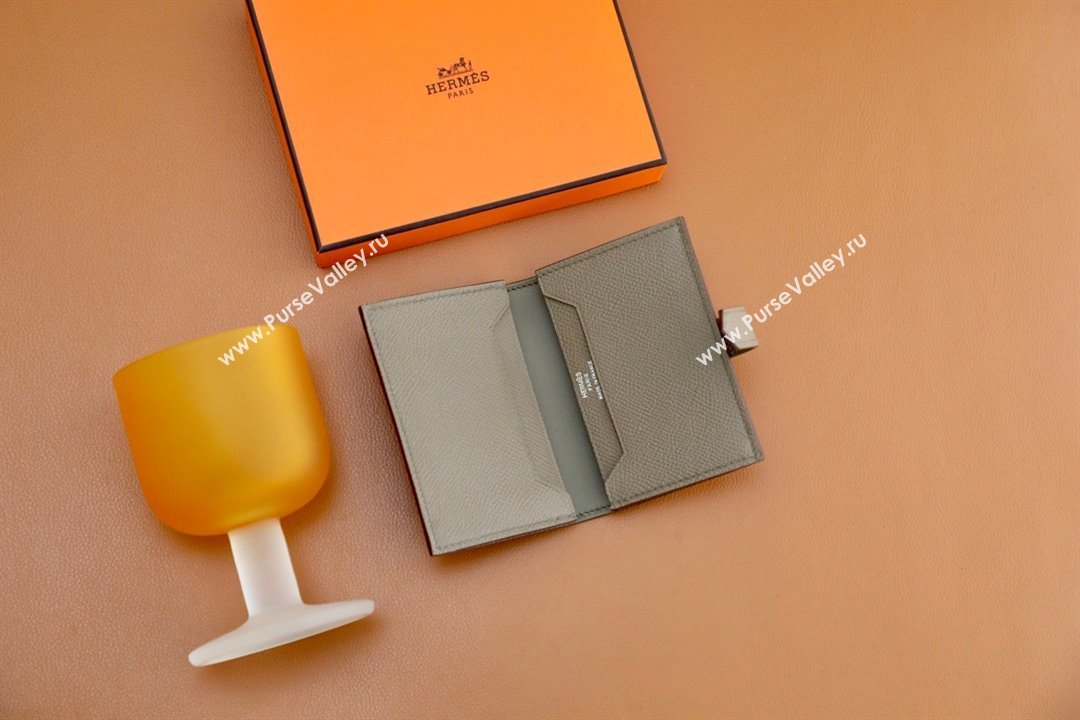 Hermes bearn mini wallet in epsom leather etoupe with silver hardware handmade(original quality) (ayan-240105-22)