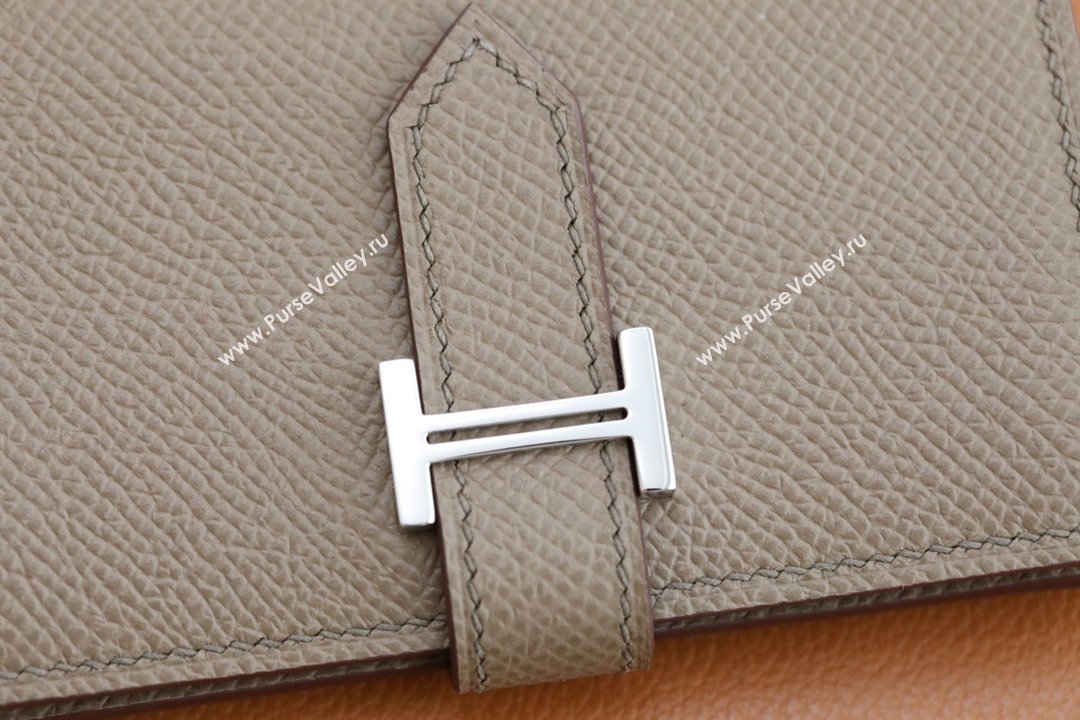 Hermes bearn mini wallet in epsom leather etoupe with silver hardware handmade(original quality) (ayan-240105-22)