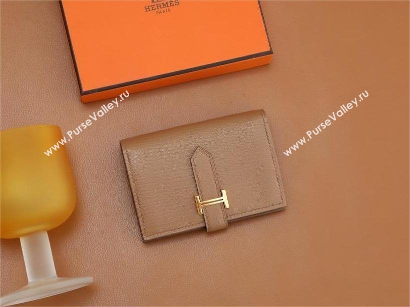 Hermes bearn mini wallet in mysore leather quebracho with gold hardware handmade(original quality) (ayan-240105-04)
