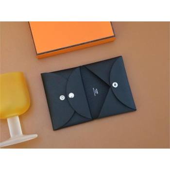 Hermes Calvi Duo Compact card holder in epsom leather noir handmade(original quality) (ayan-240105-01)