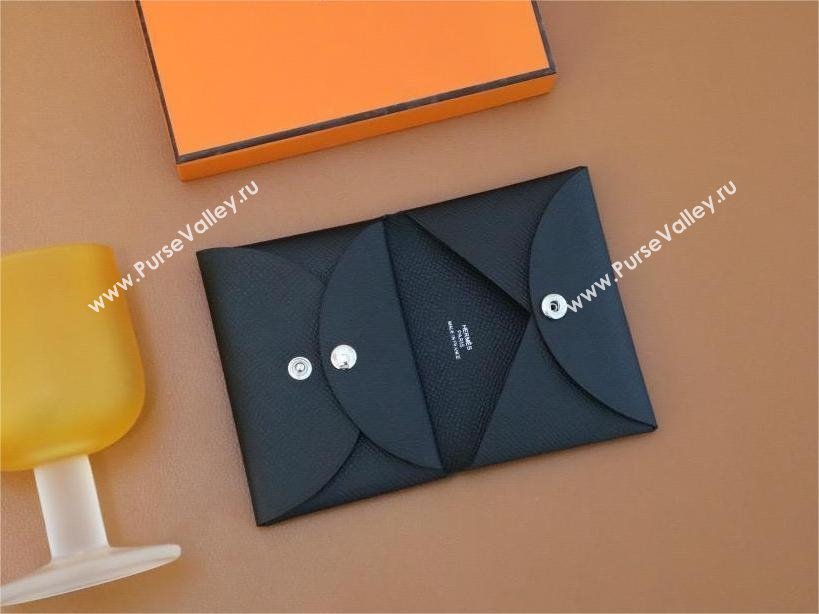 Hermes Calvi Duo Compact card holder in epsom leather noir handmade(original quality) (ayan-240105-01)
