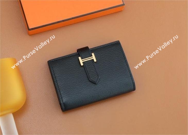 Hermes bearn mini wallet in mysore leather noir with gold hardware handmade(original quality) (ayan-240105-09)