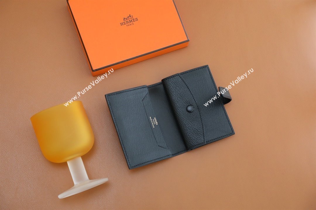 Hermes bearn mini wallet in mysore leather noir with gold hardware handmade(original quality) (ayan-240105-09)