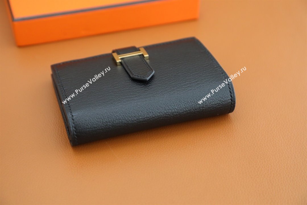 Hermes bearn mini wallet in mysore leather noir with gold hardware handmade(original quality) (ayan-240105-09)