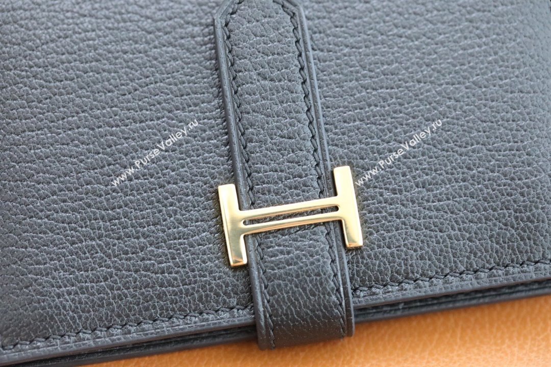 Hermes bearn mini wallet in mysore leather noir with gold hardware handmade(original quality) (ayan-240105-09)