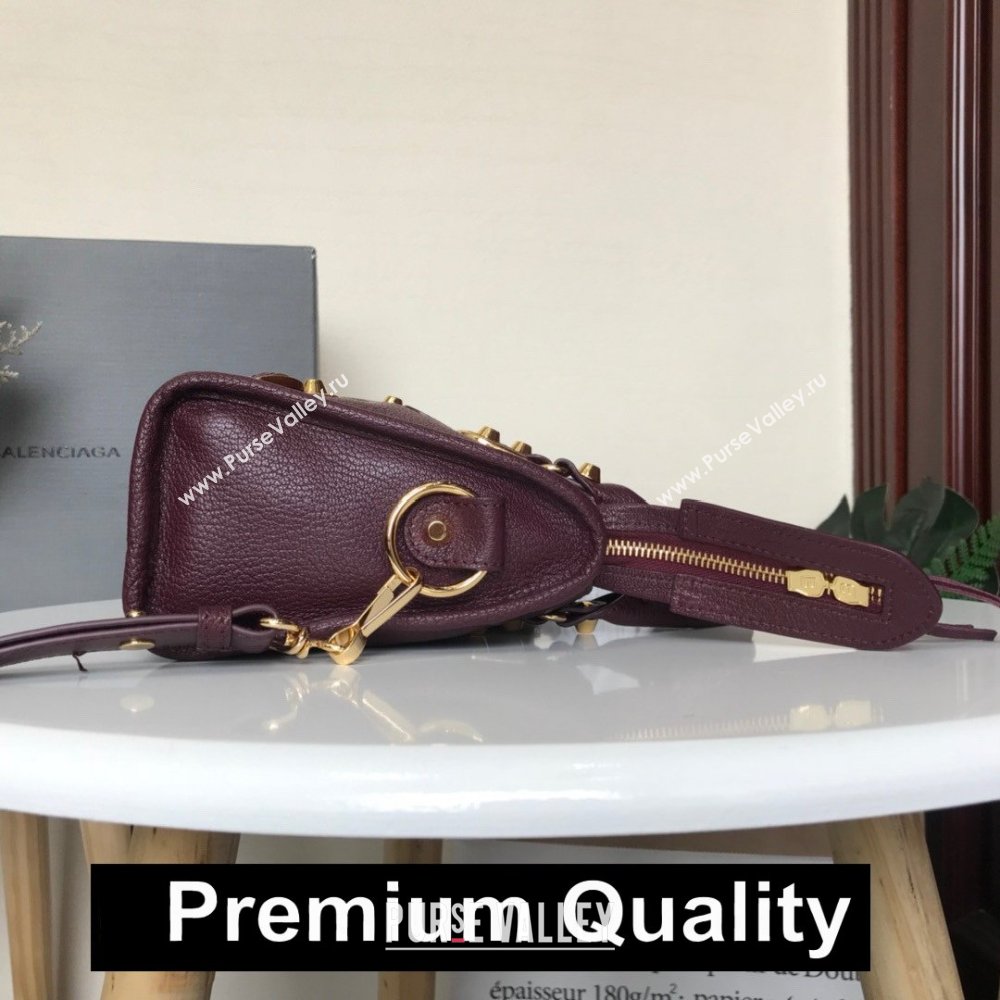 BALENCIAGA SHEEPSKIN CLASSIC METALLIC GOLD EDGE MINI CITY BAG BURGUNDY (3A025-9521)