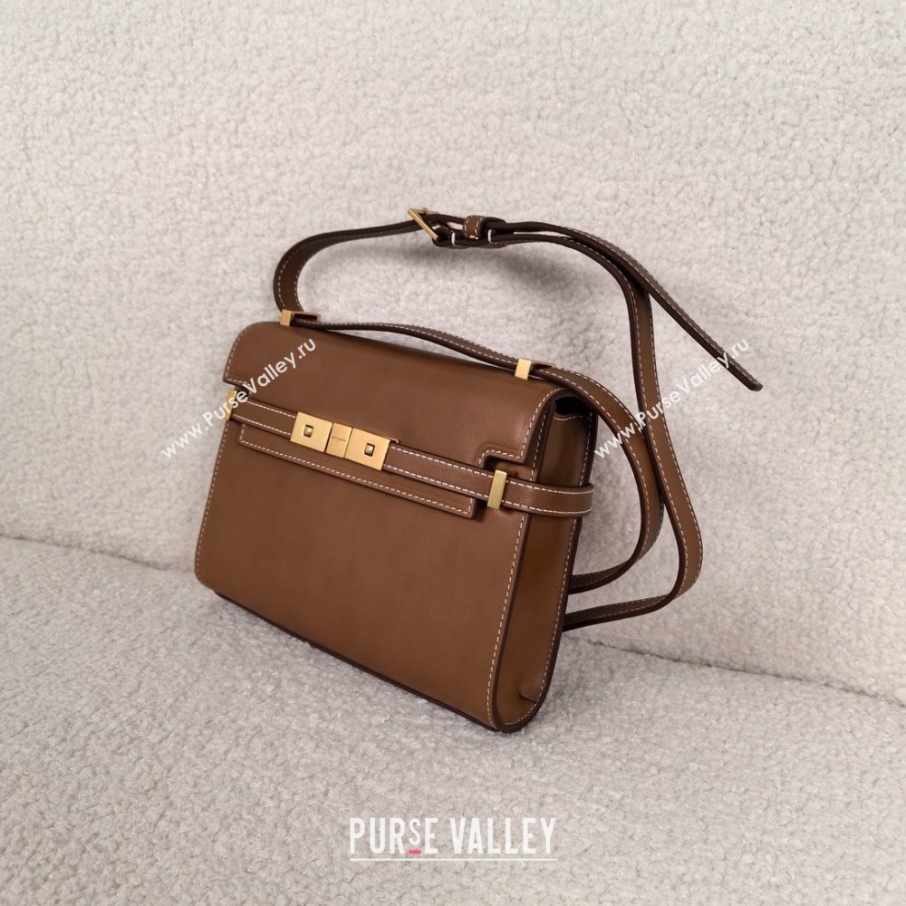 saint laurent manhattan mini crossbody bag in box leather brown(original quality) (bige-240408-17)