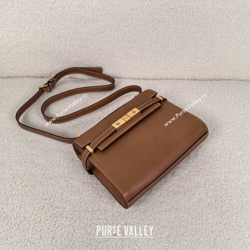 saint laurent manhattan mini crossbody bag in box leather brown(original quality) (bige-240408-17)