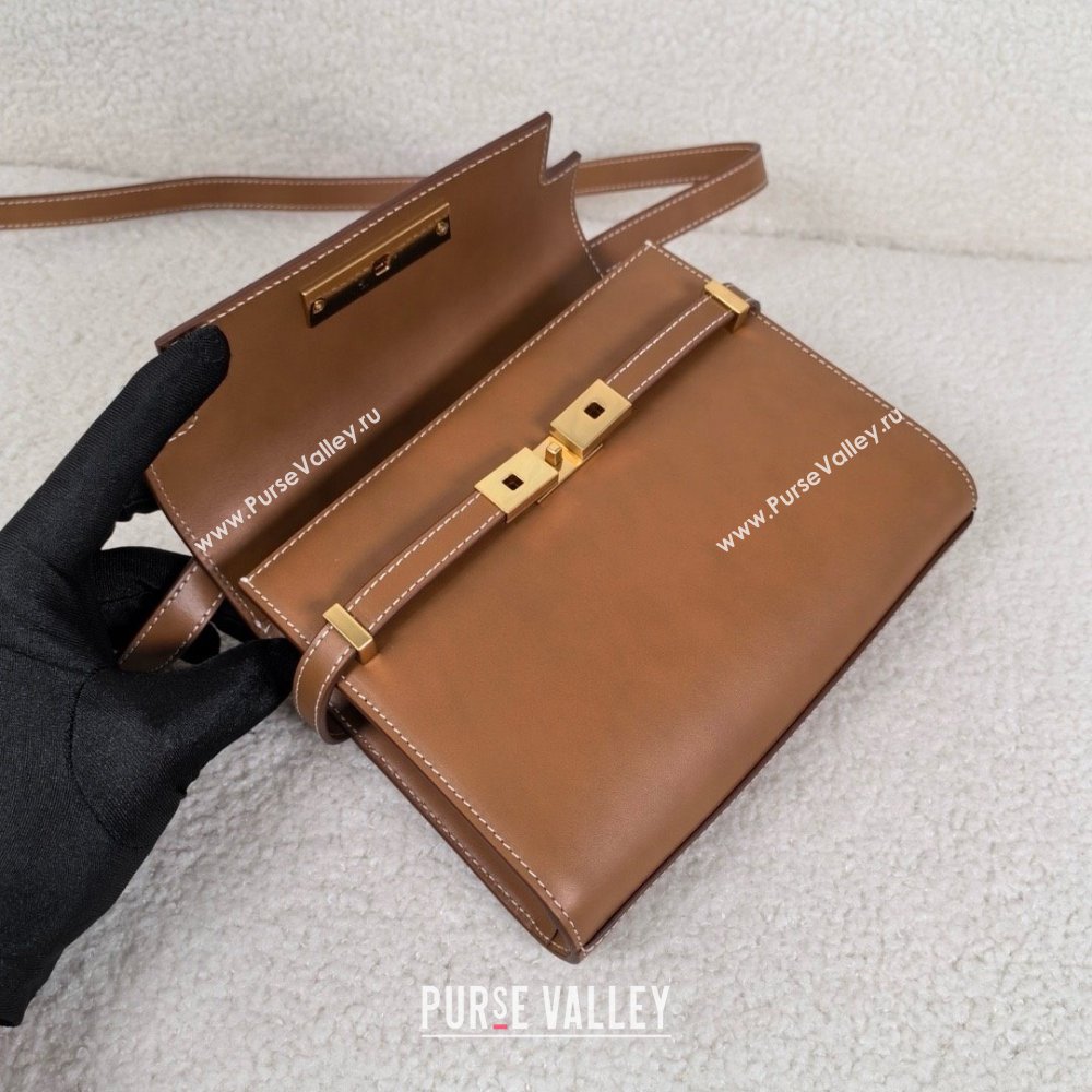 saint laurent manhattan mini crossbody bag in box leather brown(original quality) (bige-240408-17)