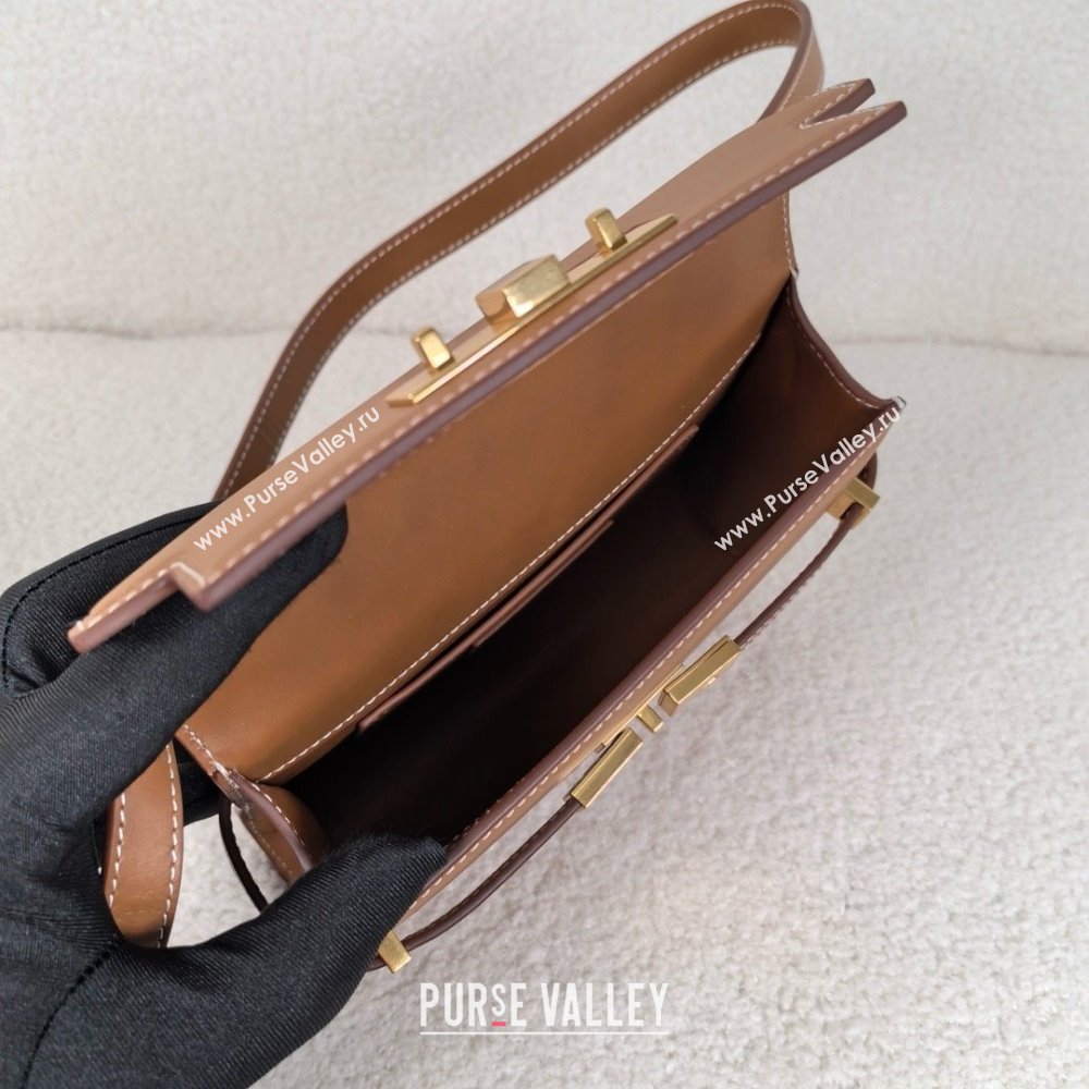 saint laurent manhattan mini crossbody bag in box leather brown(original quality) (bige-240408-17)