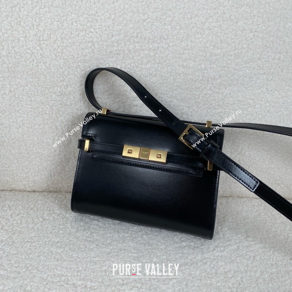saint laurent manhattan mini crossbody bag in box leather black(original quality) (bige-240408-18)