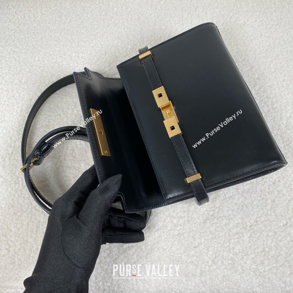 saint laurent manhattan mini crossbody bag in box leather black(original quality) (bige-240408-18)