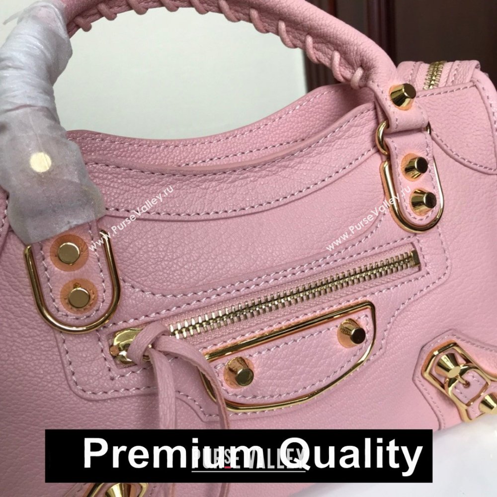 BALENCIAGA SHEEPSKIN CLASSIC METALLIC GOLD EDGE MINI CITY BAG PINK (3A025-2781)