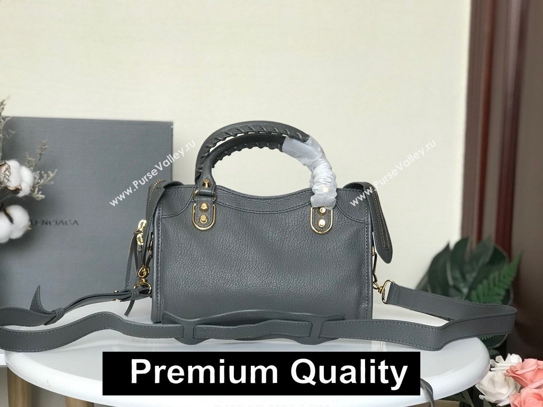 BALENCIAGA SHEEPSKIN CLASSIC METALLIC GOLD EDGE MINI CITY BAG IRON GRAY (3A025-7031)