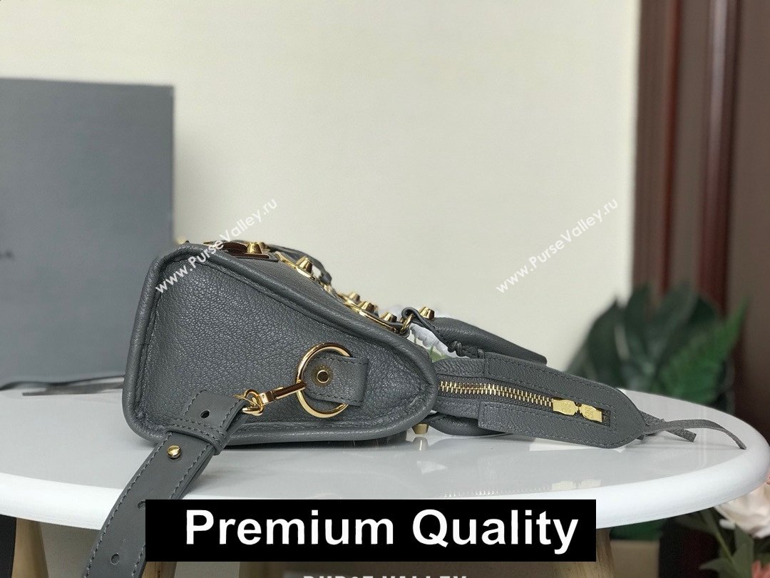 BALENCIAGA SHEEPSKIN CLASSIC METALLIC GOLD EDGE MINI CITY BAG IRON GRAY (3A025-7031)