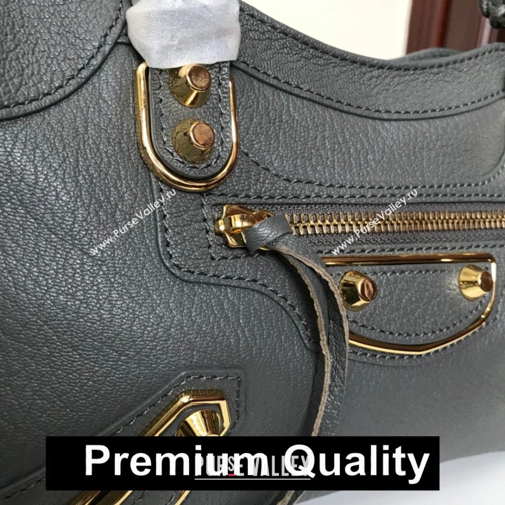 BALENCIAGA SHEEPSKIN CLASSIC METALLIC GOLD EDGE MINI CITY BAG IRON GRAY (3A025-7031)