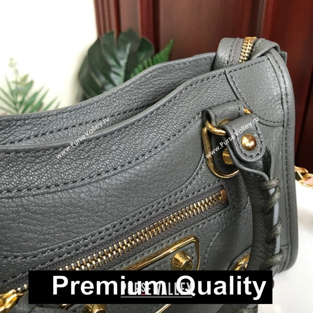 BALENCIAGA SHEEPSKIN CLASSIC METALLIC GOLD EDGE MINI CITY BAG IRON GRAY (3A025-7031)