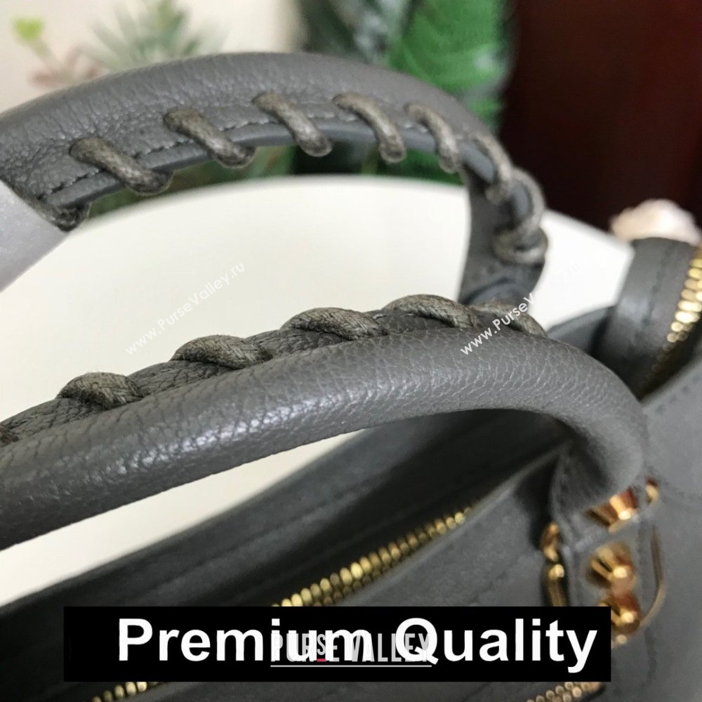 BALENCIAGA SHEEPSKIN CLASSIC METALLIC GOLD EDGE MINI CITY BAG IRON GRAY (3A025-7031)