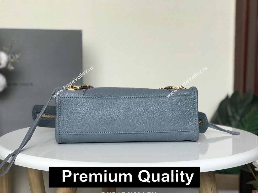 BALENCIAGA SHEEPSKIN CLASSIC METALLIC GOLD EDGE MINI CITY BAG GRAY BLUE (3A025-2531)