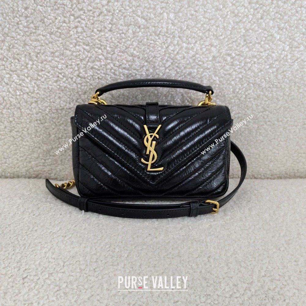 saint laurent college mini chain bag in shiny crackled leather black(original quality) (bige-240408-19)