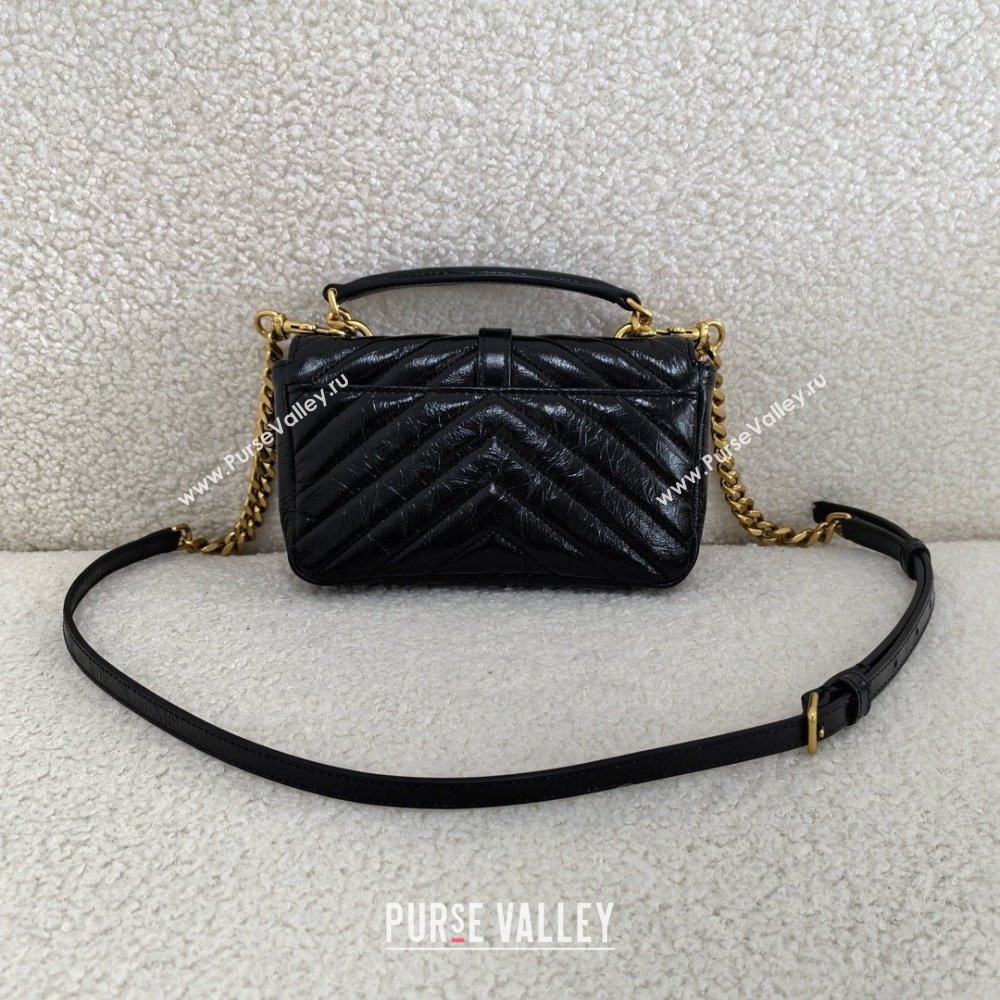 saint laurent college mini chain bag in shiny crackled leather black(original quality) (bige-240408-19)