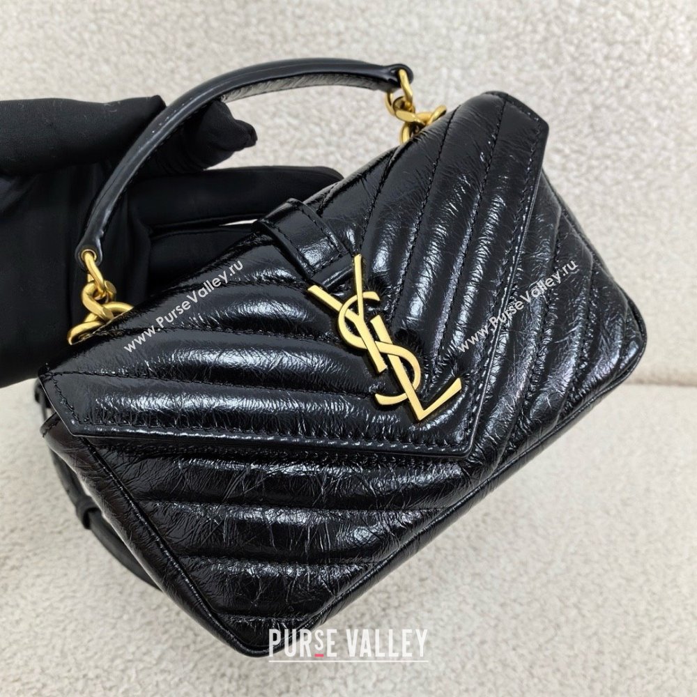 saint laurent college mini chain bag in shiny crackled leather black(original quality) (bige-240408-19)