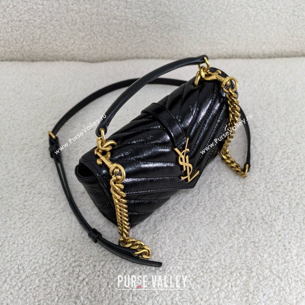 saint laurent college mini chain bag in shiny crackled leather black(original quality) (bige-240408-19)