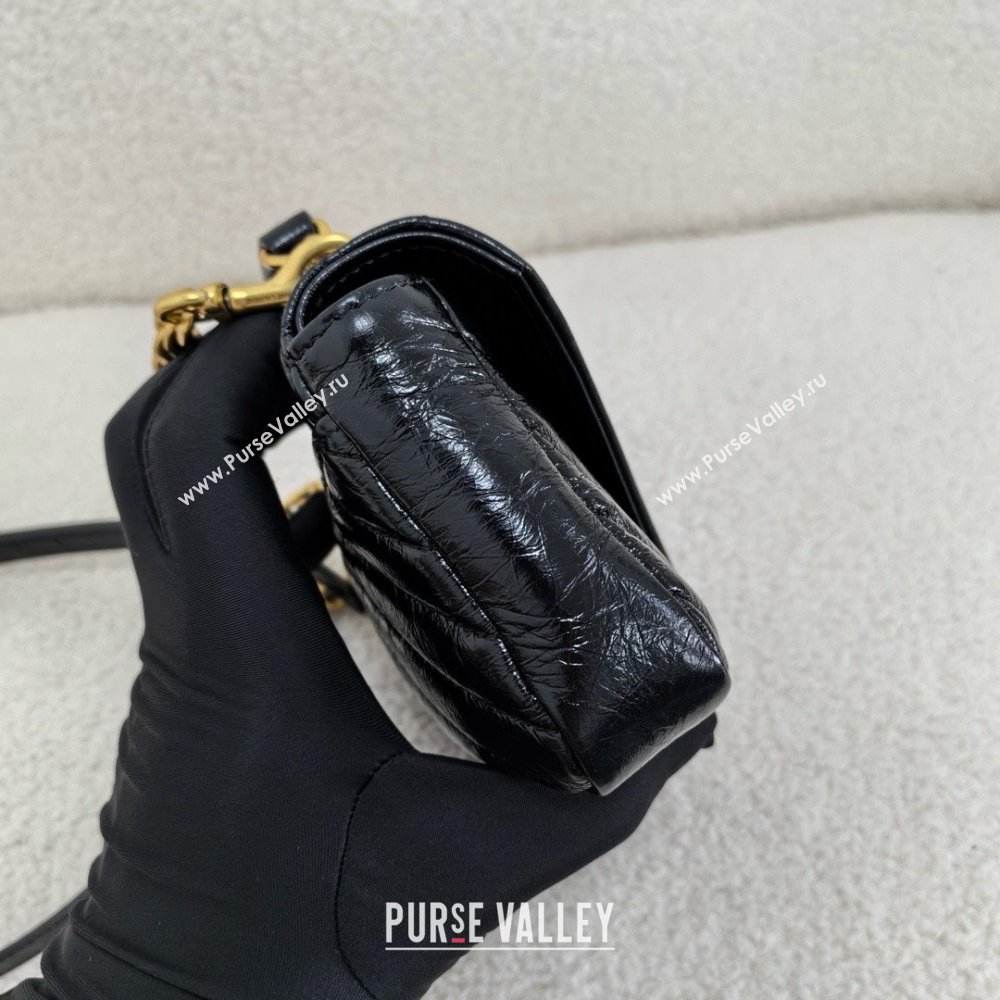 saint laurent college mini chain bag in shiny crackled leather black(original quality) (bige-240408-19)