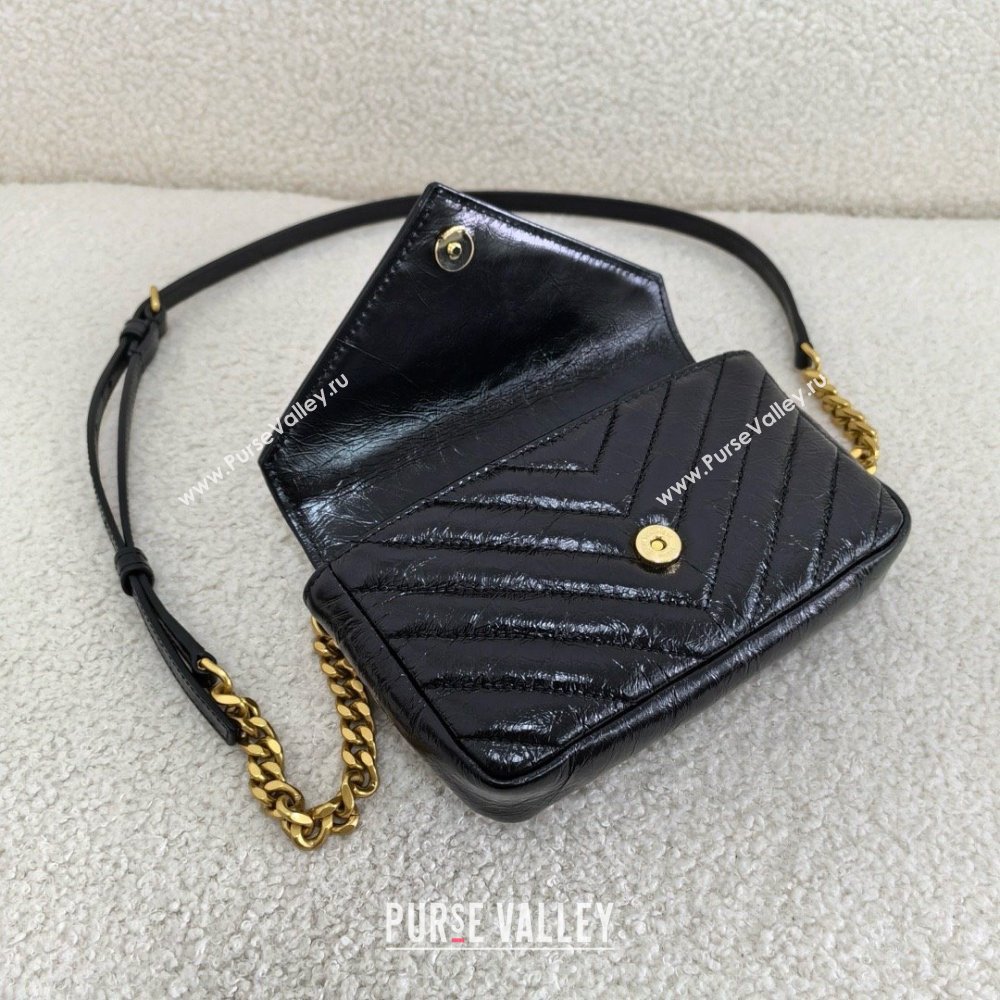 saint laurent college mini chain bag in shiny crackled leather black(original quality) (bige-240408-19)