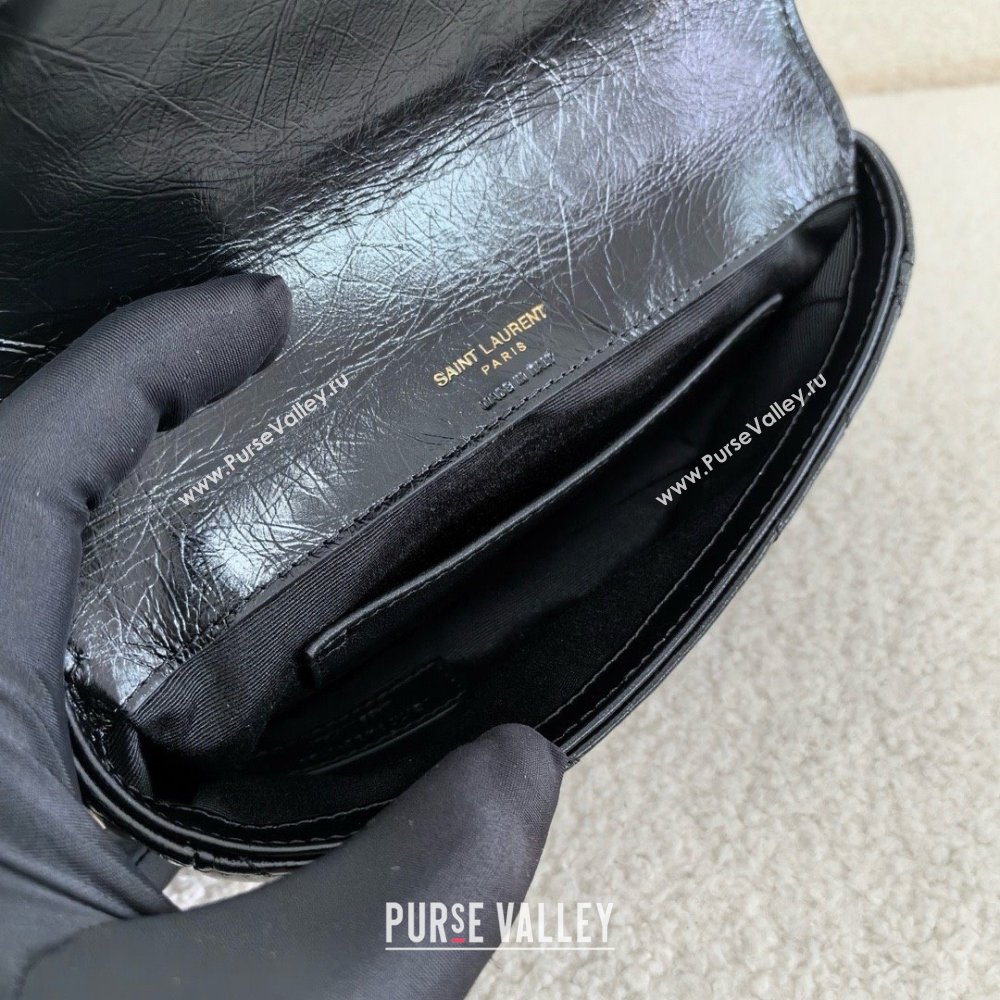 saint laurent college mini chain bag in shiny crackled leather black(original quality) (bige-240408-19)