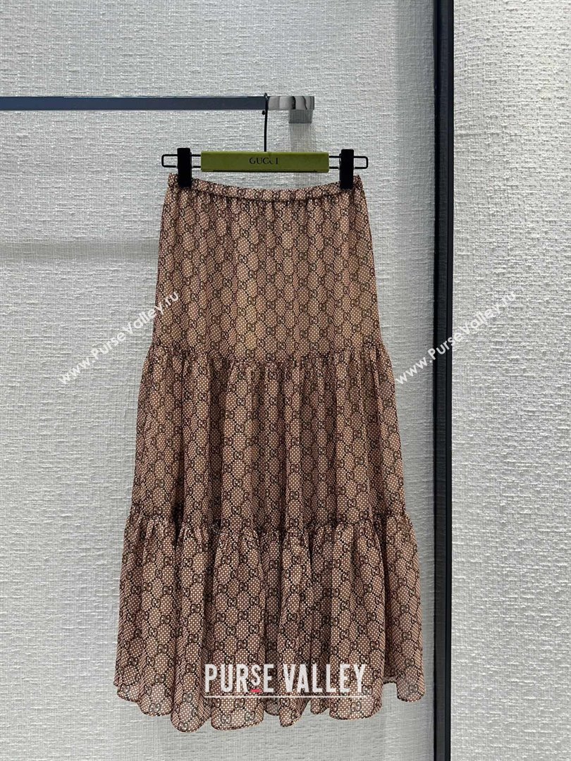 gucci GG damier print silk skirt 2024 (qiqi-240409-03)