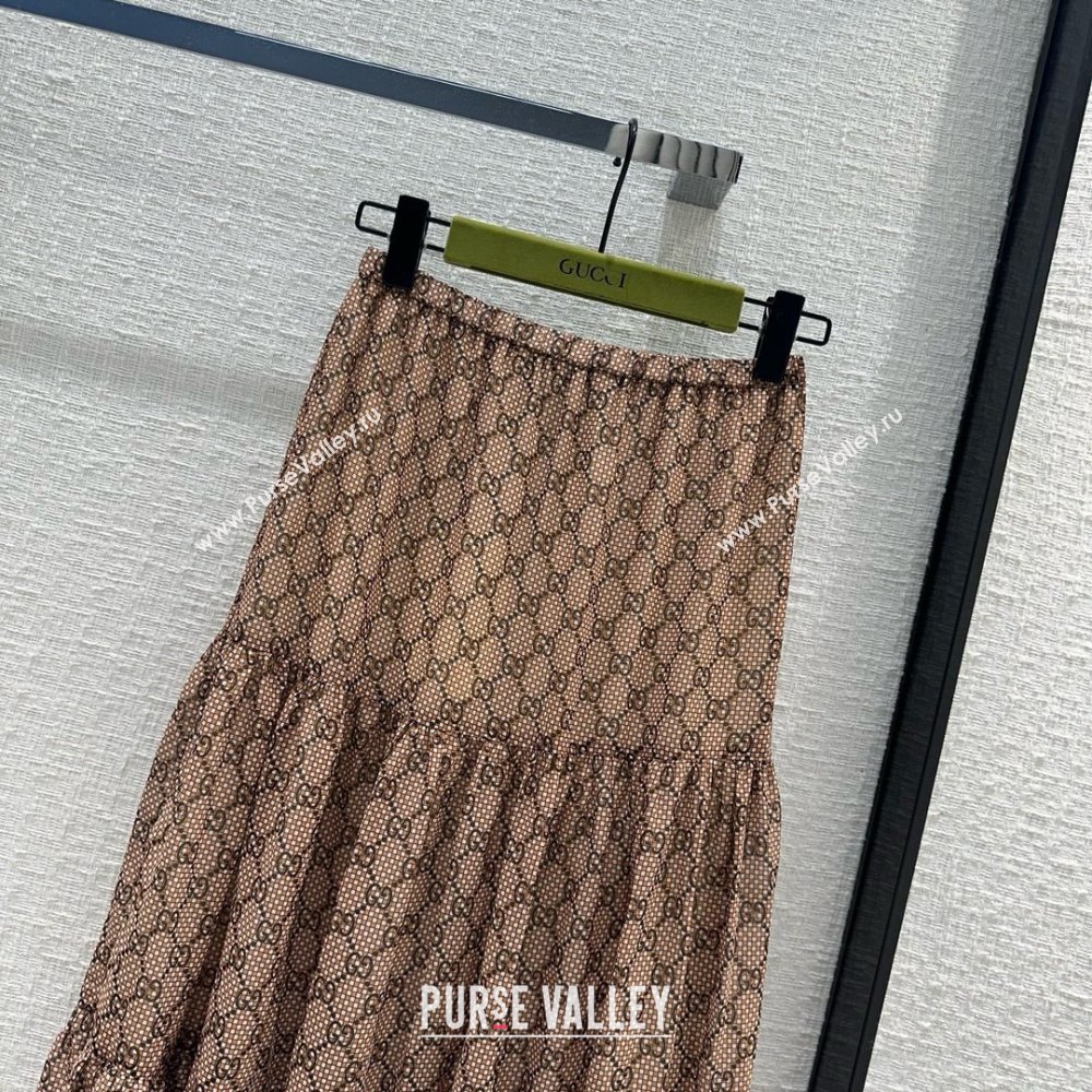 gucci GG damier print silk skirt 2024 (qiqi-240409-03)