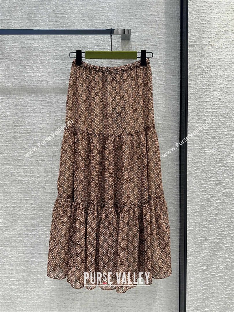 gucci GG damier print silk skirt 2024 (qiqi-240409-03)