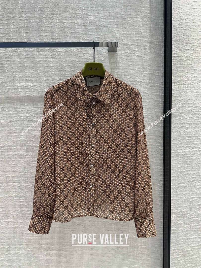 gucci GG damier print silk shirt 2024 (qiqi-240409-02)
