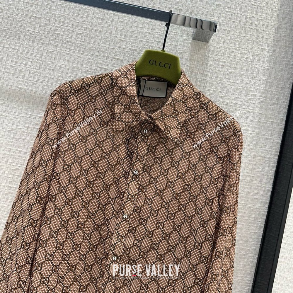gucci GG damier print silk shirt 2024 (qiqi-240409-02)