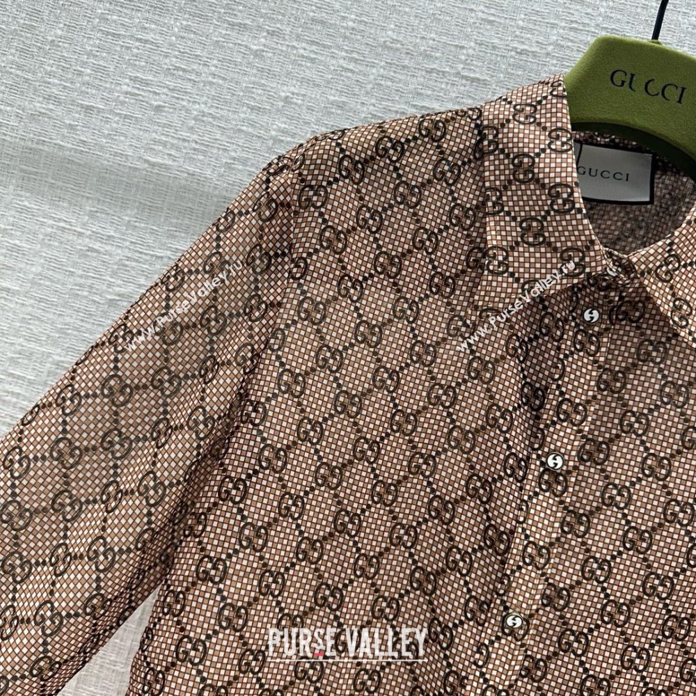 gucci GG damier print silk shirt 2024 (qiqi-240409-02)