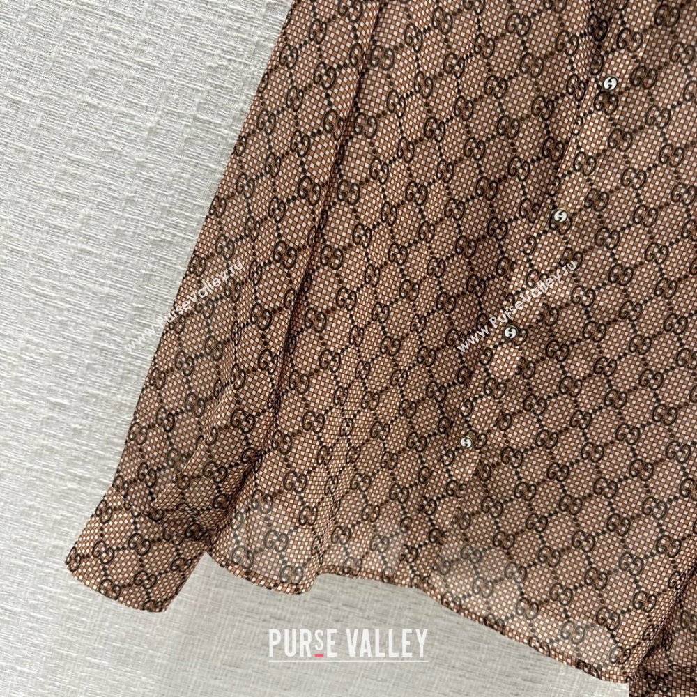 gucci GG damier print silk shirt 2024 (qiqi-240409-02)