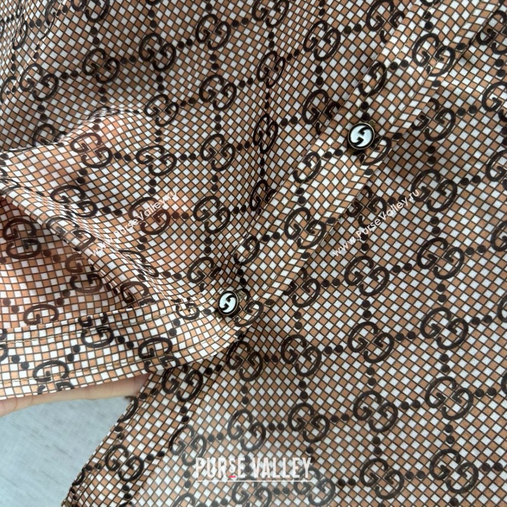 gucci GG damier print silk shirt 2024 (qiqi-240409-02)